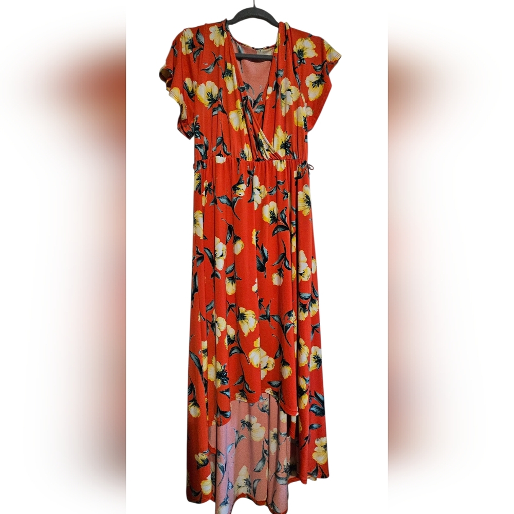 West Kei Red Floral High Low Dress